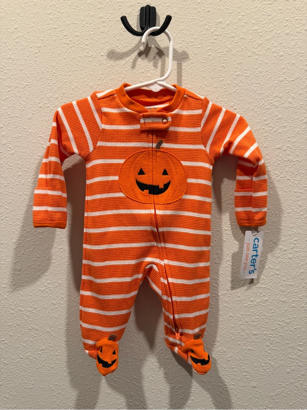 Carter's Orange & White Striped Pumpkin Footed One-Piece